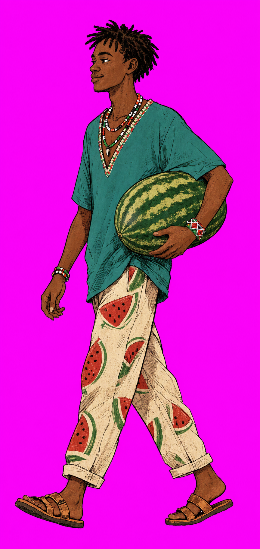 Kantai carrying a watermelon